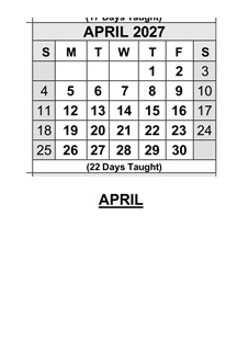 District School Academic Calendar for Bardin Elementary for April 2027