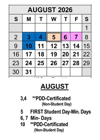 District School Academic Calendar for Bardin Elementary for August 2026