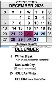 District School Academic Calendar for Bardin Elementary for December 2026