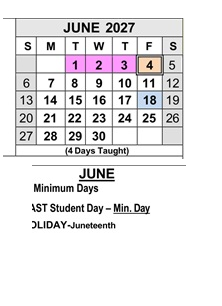 District School Academic Calendar for Bardin Elementary for June 2027