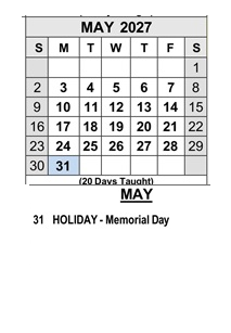 District School Academic Calendar for Bardin Elementary for May 2027