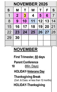 District School Academic Calendar for Bardin Elementary for November 2026