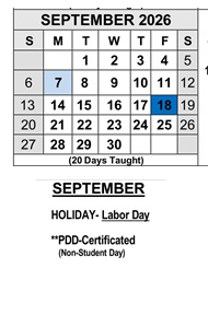 District School Academic Calendar for Bardin Elementary for September 2026