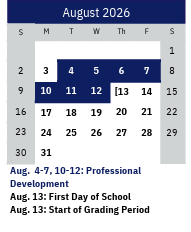 District School Academic Calendar for Marion Elementary for August 2026