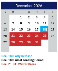 District School Academic Calendar for Marion Elementary for December 2026