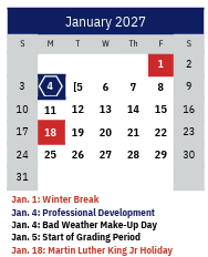 District School Academic Calendar for Marion Elementary for January 2027