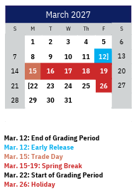 District School Academic Calendar for Marion Elementary for March 2027