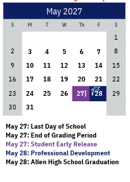 District School Academic Calendar for Marion Elementary for May 2027