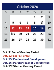 District School Academic Calendar for Marion Elementary for October 2026