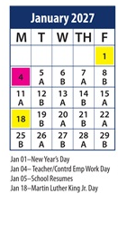 District School Academic Calendar for Bonneville School for January 2027