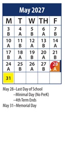 District School Academic Calendar for Bonneville School for May 2027