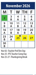 District School Academic Calendar for Bonneville School for November 2026