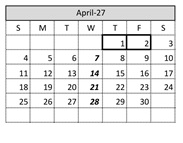 District School Academic Calendar for Jasper Elementary for April 2027