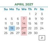 District School Academic Calendar for Argonaut High for April 2027