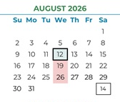District School Academic Calendar for Argonaut High for August 2026