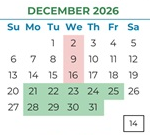 District School Academic Calendar for Argonaut High for December 2026