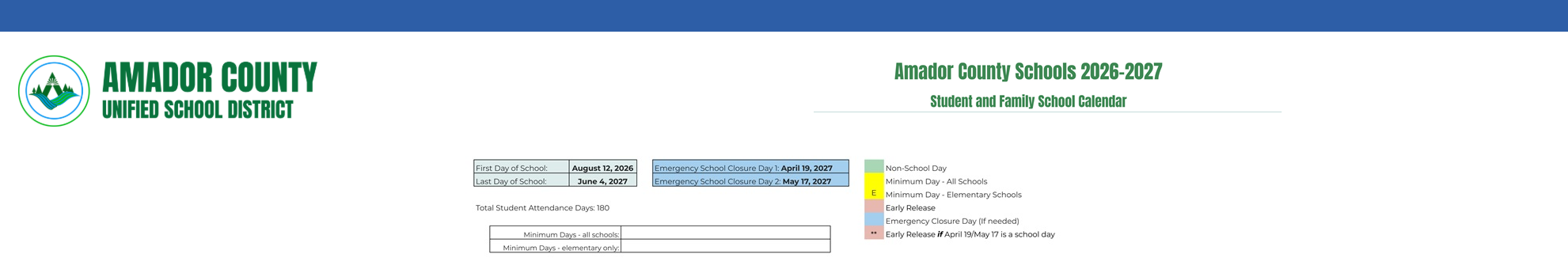 District School Academic Calendar Key for Argonaut High