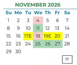 District School Academic Calendar for Argonaut High for November 2026