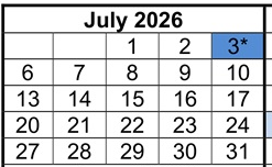 District School Academic Calendar for Loara High for July 2026