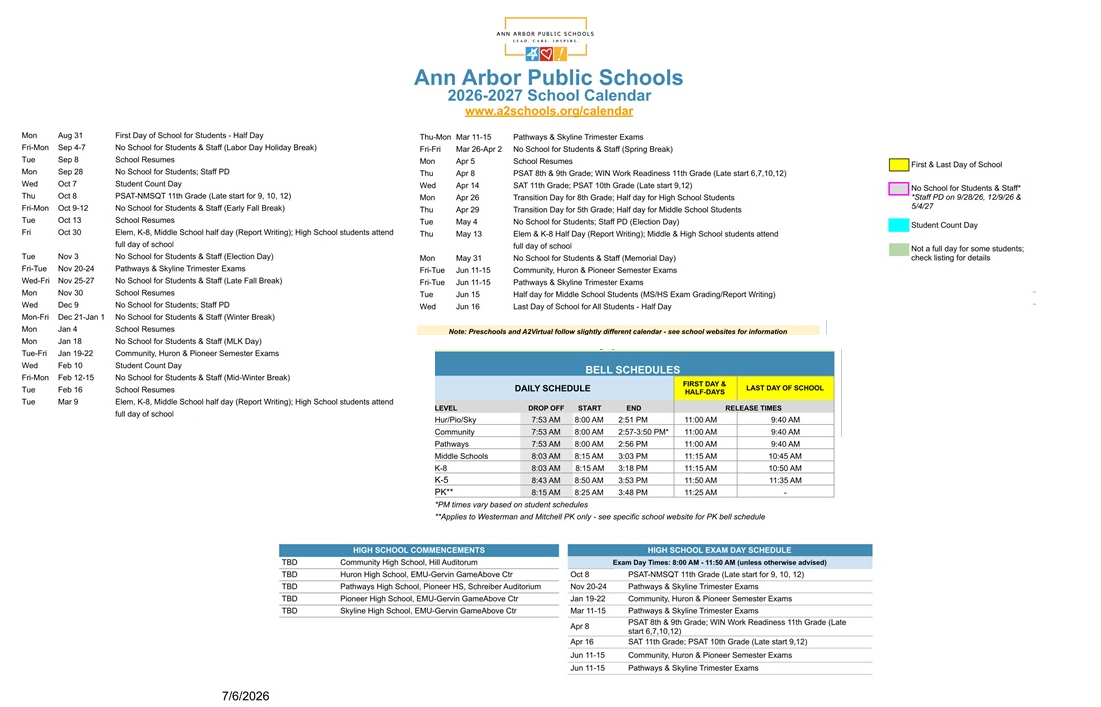 District School Academic Calendar Key for Bach Elementary School