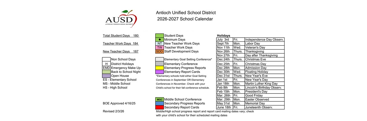 District School Academic Calendar Key for Antioch Charter Academy