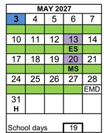 District School Academic Calendar for Antioch Charter Academy for May 2027