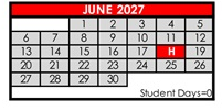 District School Academic Calendar for Granite Hills High for June 2027