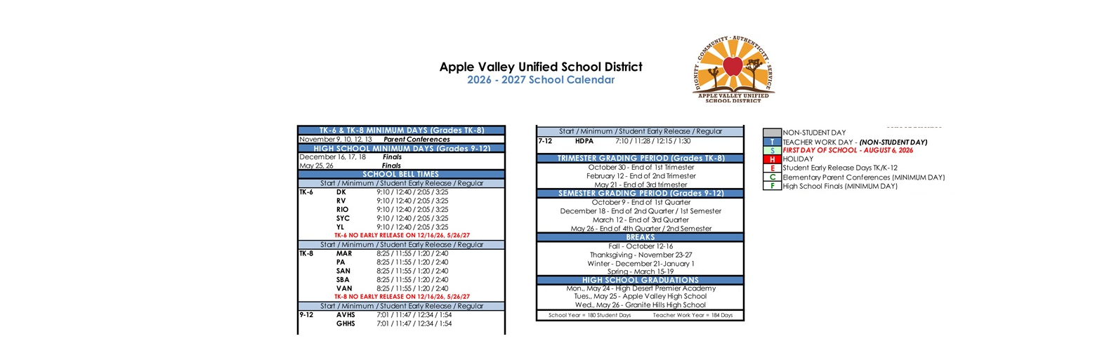 District School Academic Calendar Key for Granite Hills High