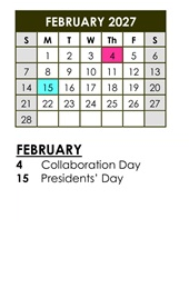 District School Academic Calendar for Holly Avenue Elementary for February 2027