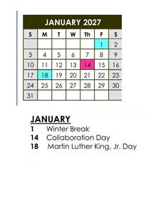 District School Academic Calendar for Holly Avenue Elementary for January 2027