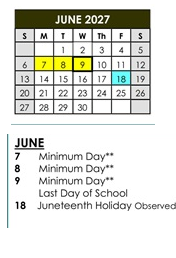 District School Academic Calendar for Holly Avenue Elementary for June 2027
