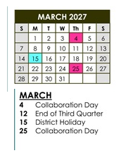 District School Academic Calendar for Holly Avenue Elementary for March 2027