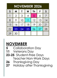 District School Academic Calendar for Holly Avenue Elementary for November 2026