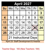 District School Academic Calendar for Penasco Elementary for April 2027
