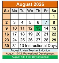 District School Academic Calendar for Penasco Elementary for August 2026