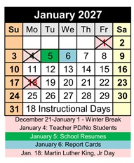 District School Academic Calendar for Penasco Elementary for January 2027