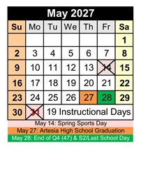 District School Academic Calendar for Penasco Elementary for May 2027