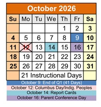 District School Academic Calendar for Penasco Elementary for October 2026