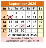 District School Academic Calendar for Penasco Elementary for September 2026