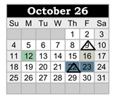 District School Academic Calendar for Lydia Rippey Elem for October 2026