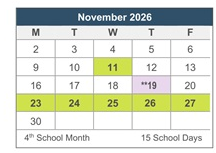 District School Academic Calendar for Chipman Junior High for November 2026