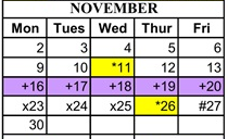 District School Academic Calendar for Deanza Elementary for November 2026