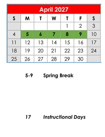 District School Academic Calendar for Elberta Elementary School for April 2027