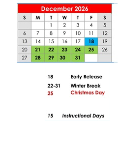 District School Academic Calendar for Elberta Elementary School for December 2026