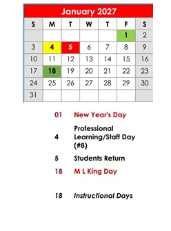 District School Academic Calendar for Elberta Elementary School for January 2027