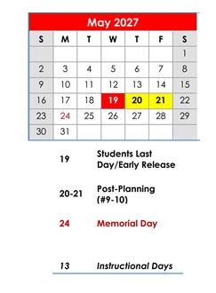 District School Academic Calendar for Elberta Elementary School for May 2027