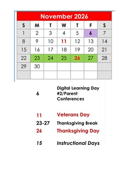 District School Academic Calendar for Elberta Elementary School for November 2026