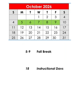 District School Academic Calendar for Elberta Elementary School for October 2026