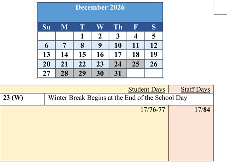 District School Academic Calendar for Baltimore Highlands Elementary for December 2026