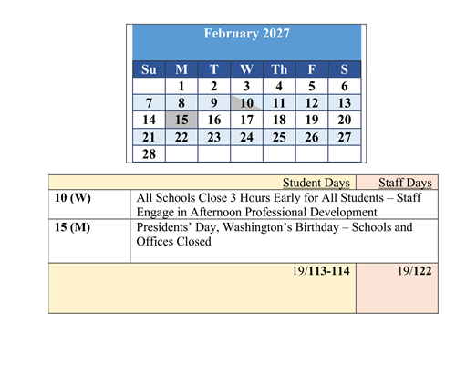 District School Academic Calendar for Baltimore Highlands Elementary for February 2027